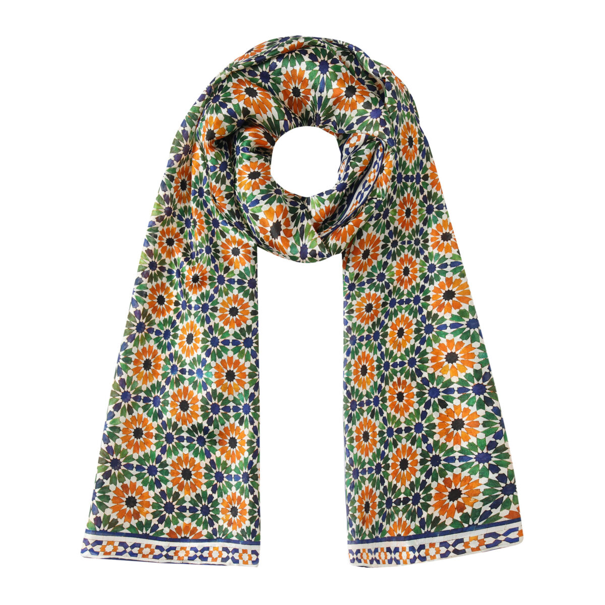 Pañuelo Seda Naranja y Verde Mosaicos Nur