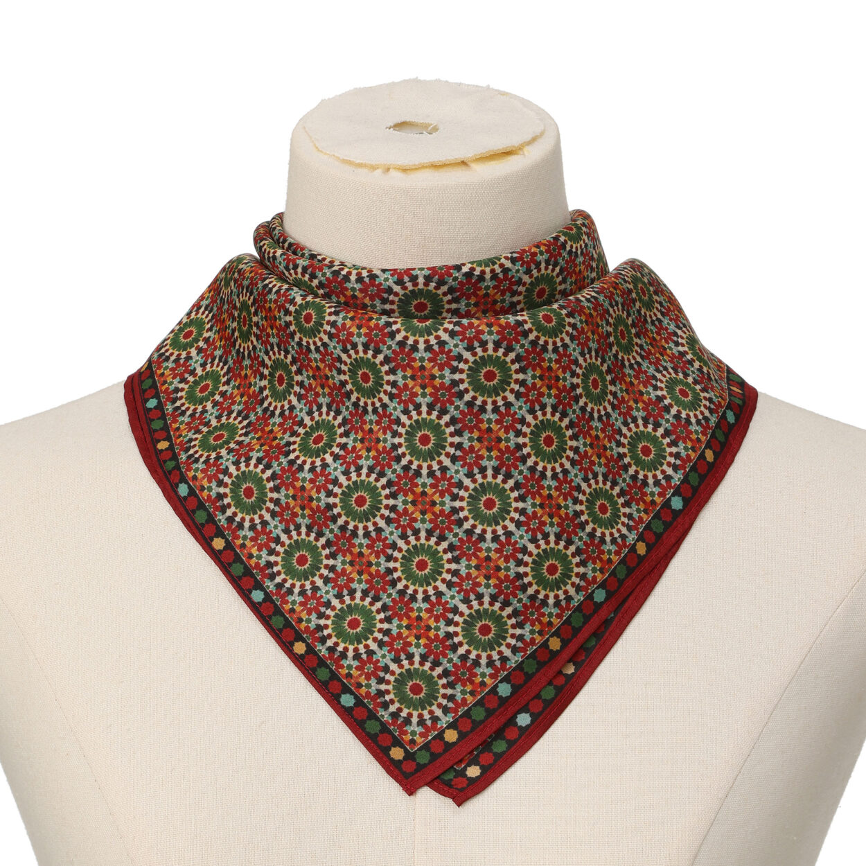 Red and Green Square Silk Scarf Zubaida - detail 2