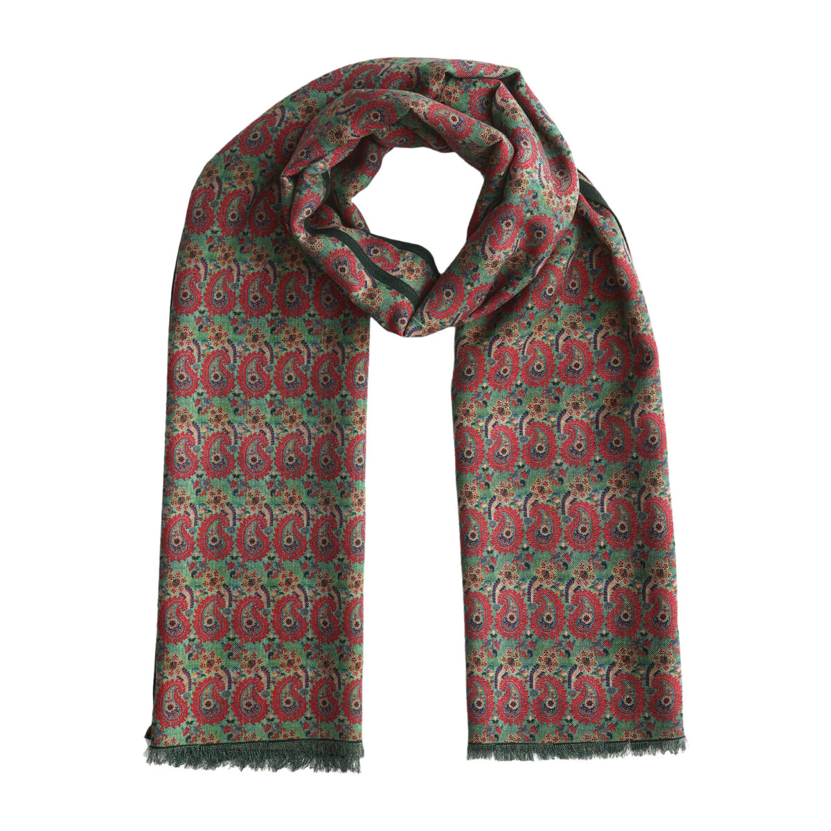 Green and Red Silk and Wool Scarf Ufuq