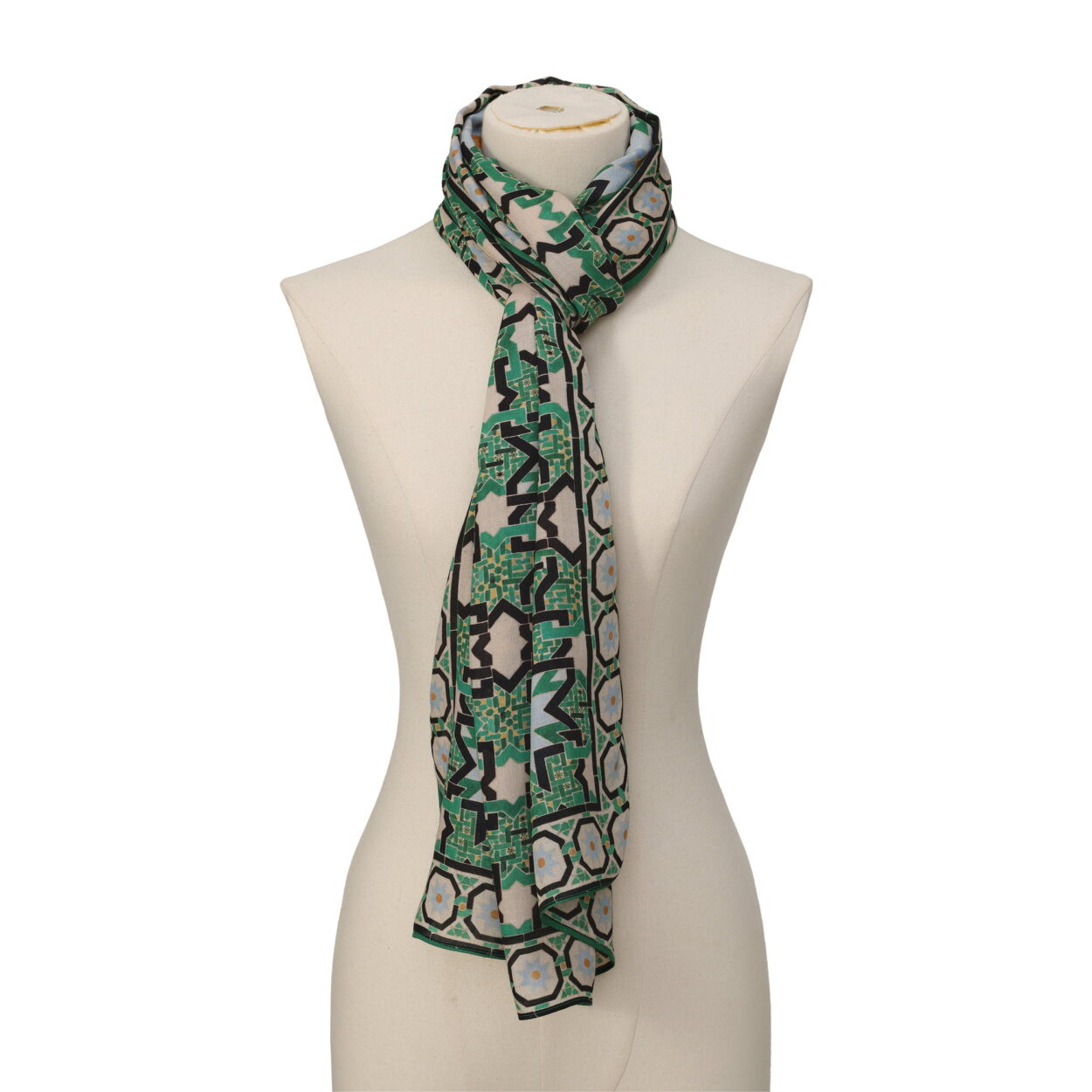 Green and Blue Mosaic Modal Scarf Salma - detail 2