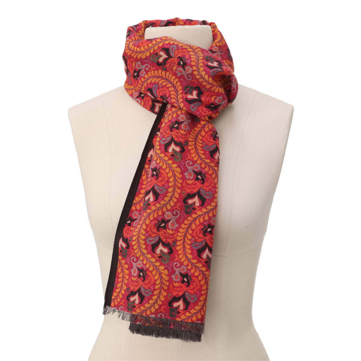 Red Silk and Wool Scarf Ruba - detail 2