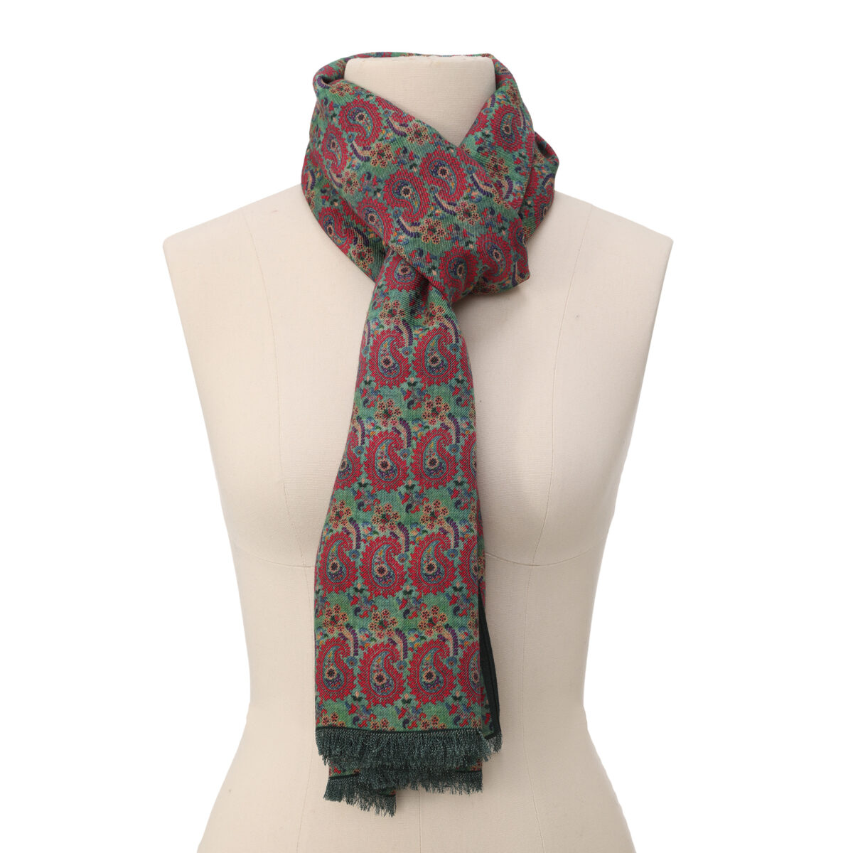 Green and Red Silk and Wool Scarf Ufuq - detail 2