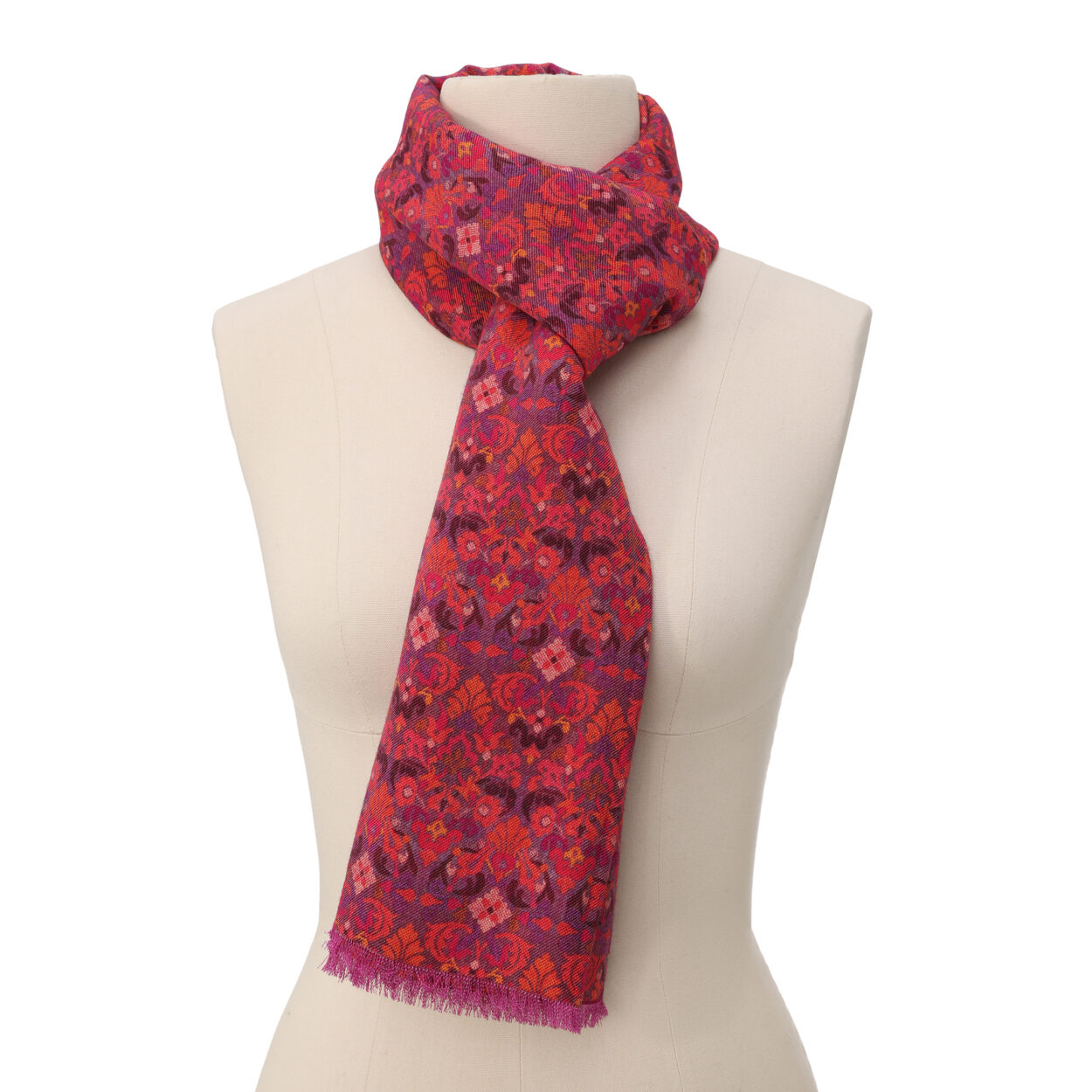 Pañuelo Seda y Lana Rojo Frambuesa Mahabah - detalle 1