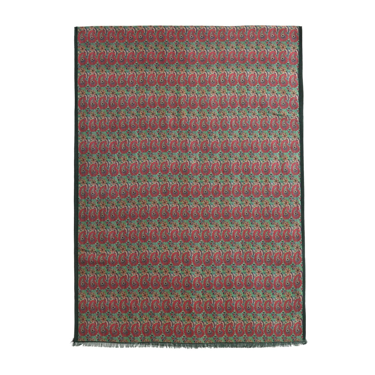 Green and Red Silk and Wool Scarf Ufuq - detail 3