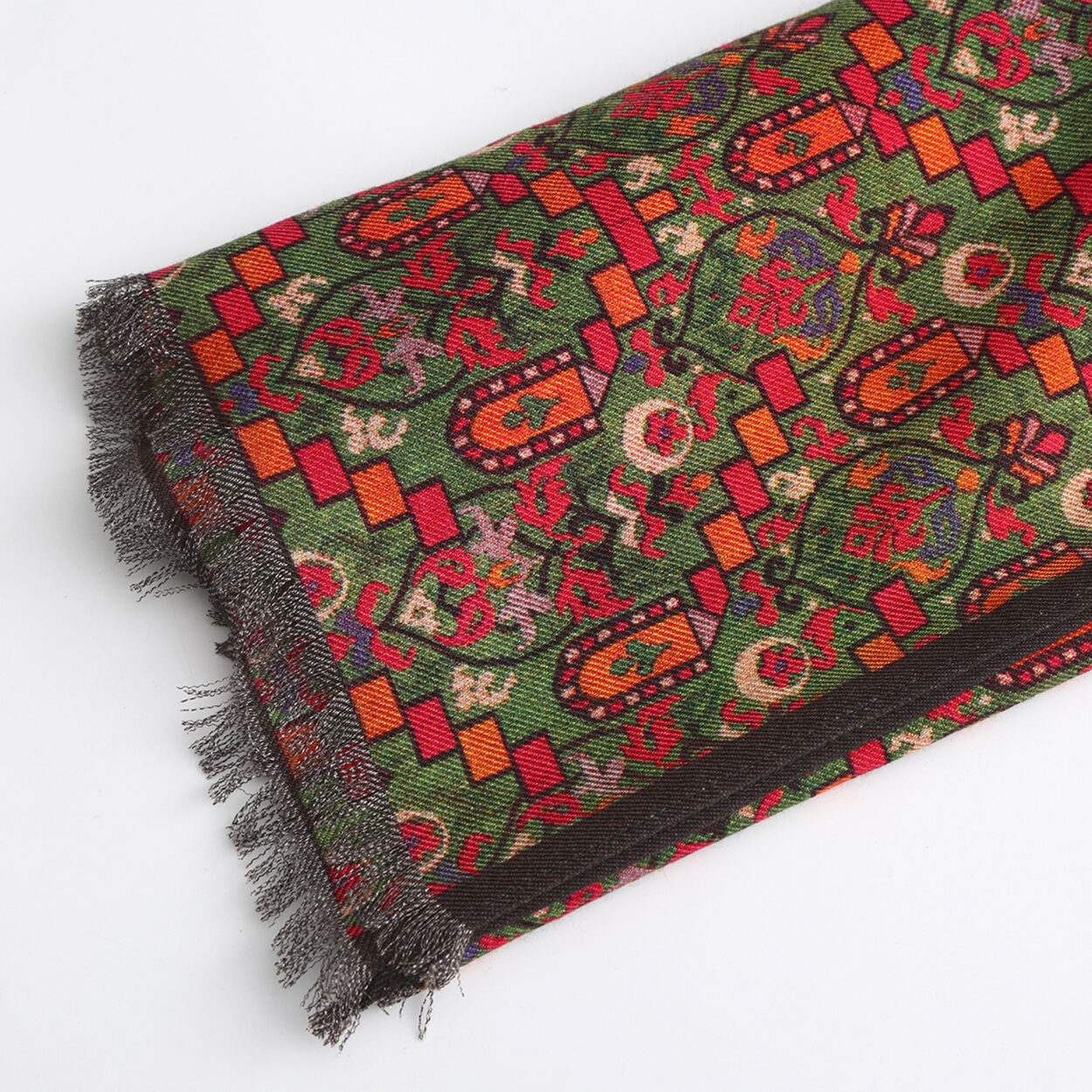 Green Silk and Wool Scarf Sarab - detail 3