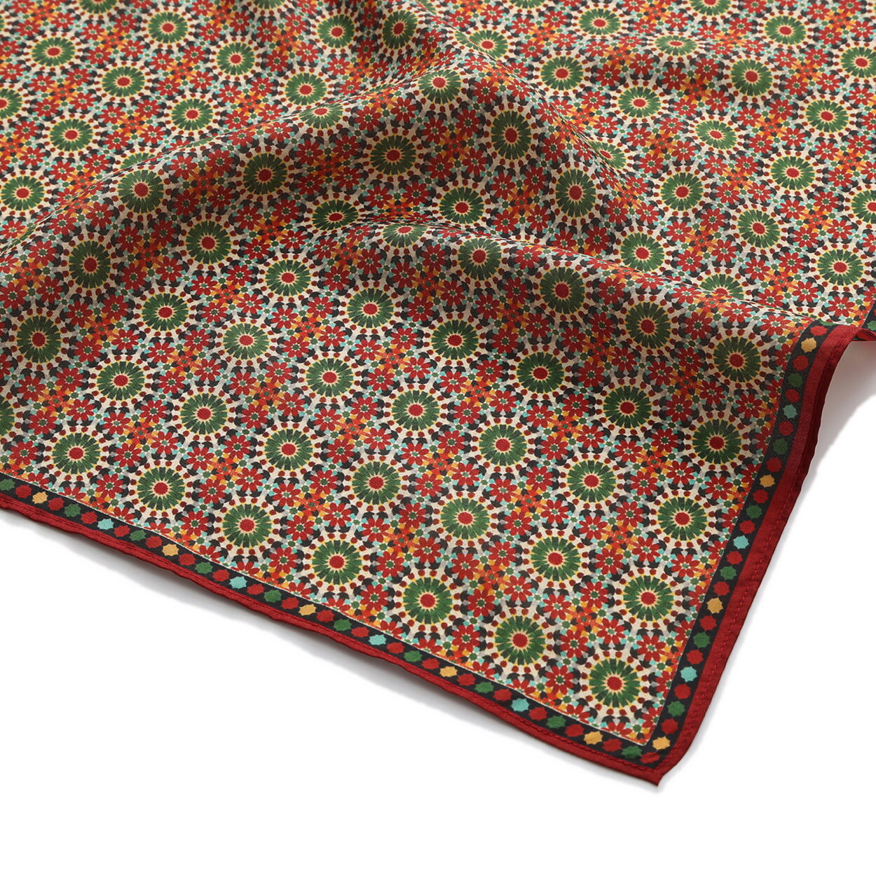 Red and Green Square Silk Scarf Zubaida - detail 5