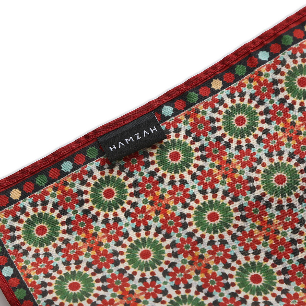 Red and Green Square Silk Scarf Zubaida - detail 7