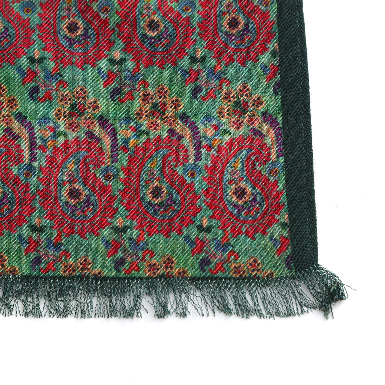 Green and Red Silk and Wool Scarf Ufuq - detail 6